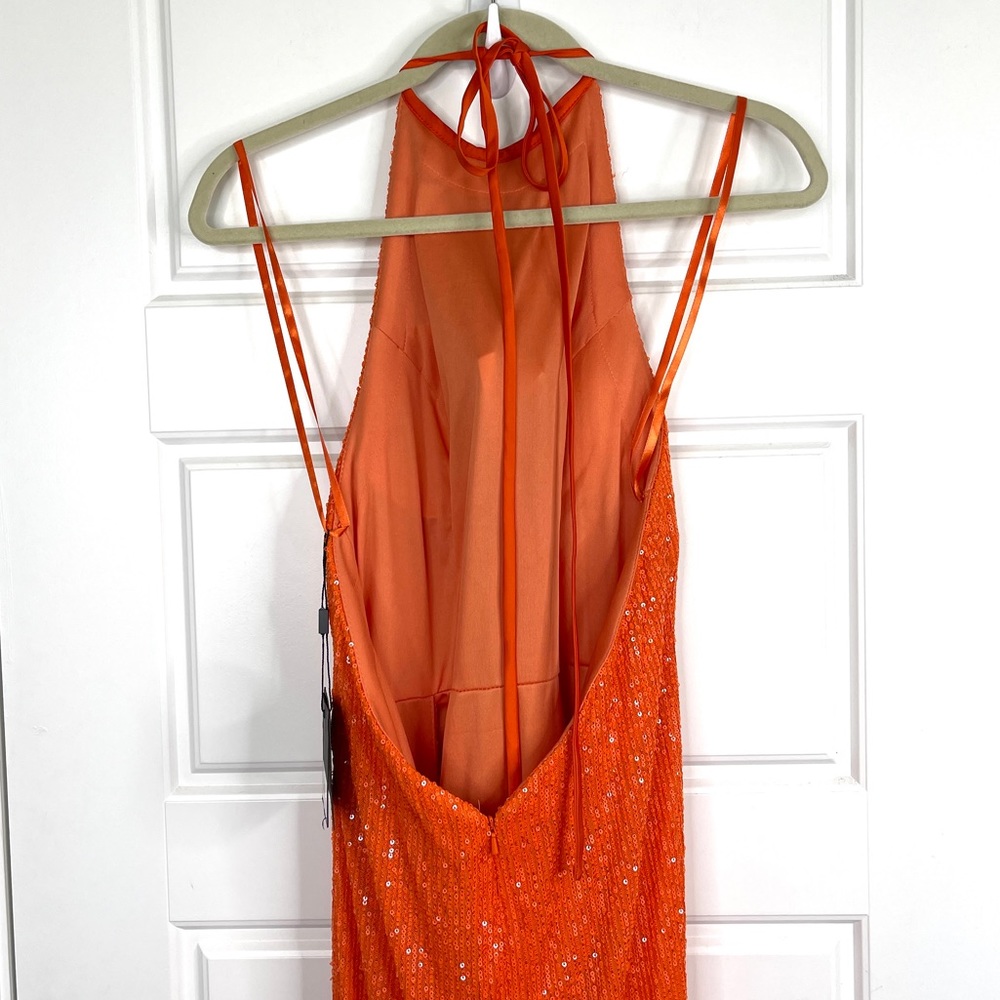 IEENA FOR MAC DUGGAL Sequined Halter Gown NEW Size 8 Tangerine Orange Dress - Picture 10 of 15